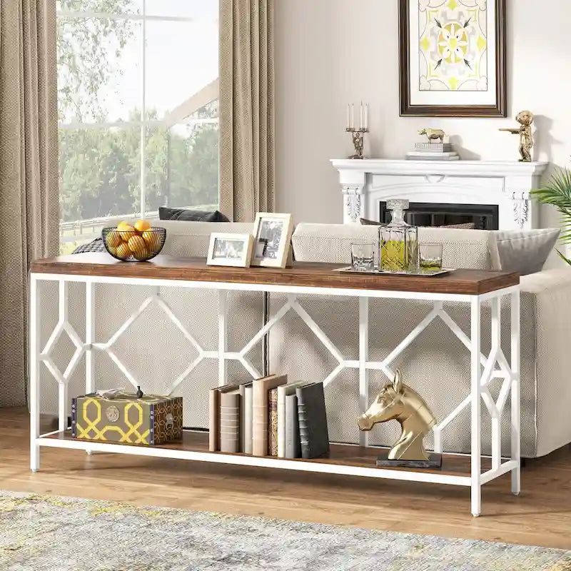 70.9 Inch Industrial Sofa Console Table with Open Storage Shelf