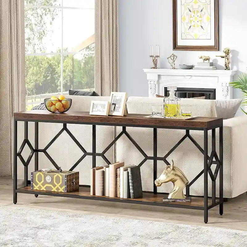 70.9 Inch Industrial Sofa Console Table with Open Storage Shelf