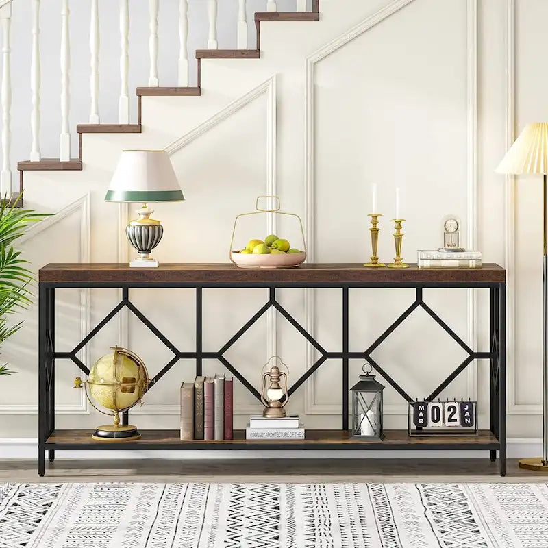 70.9 Inch Industrial Sofa Console Table with Open Storage Shelf