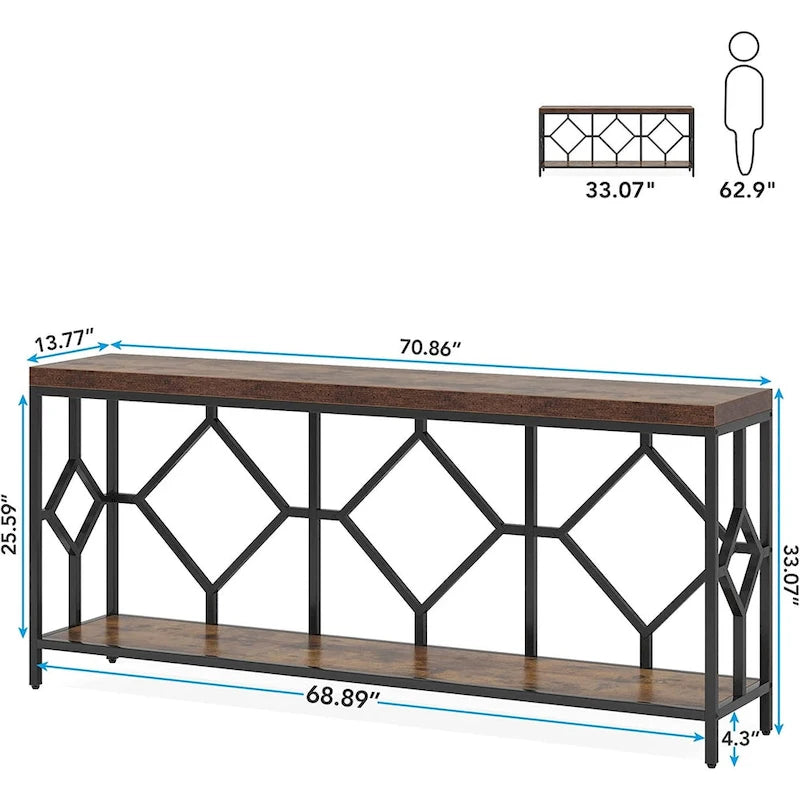 70.9 Inch Industrial Sofa Console Table with Open Storage Shelf