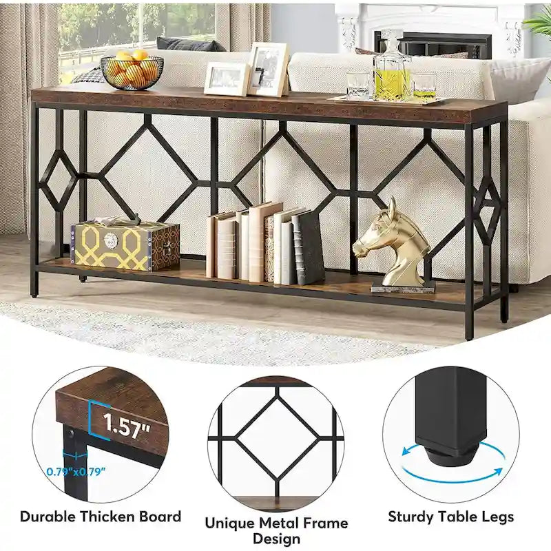 70.9 Inch Industrial Sofa Console Table with Open Storage Shelf
