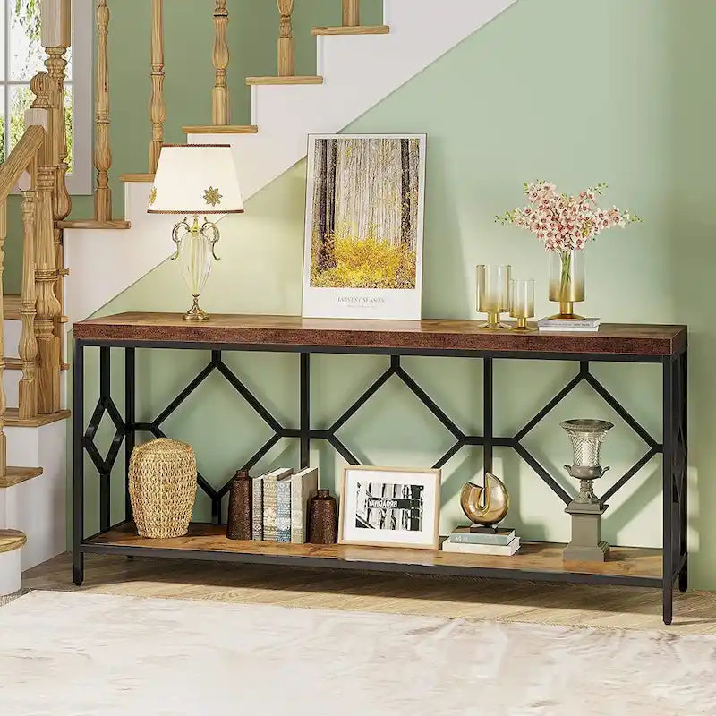 70.9 Inch Industrial Sofa Console Table with Open Storage Shelf