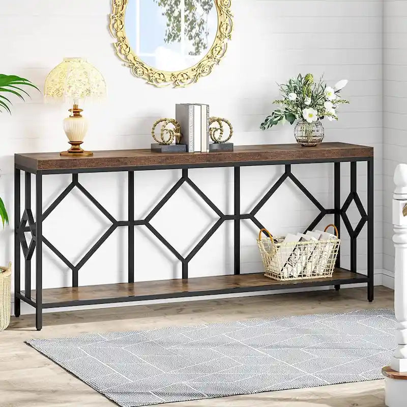 70.9 Inch Industrial Sofa Console Table with Open Storage Shelf