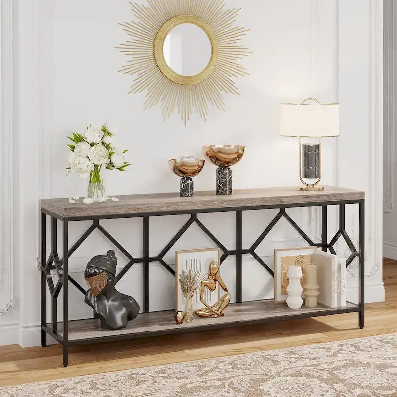 70.9 Inch Industrial Sofa Console Table with Open Storage Shelf