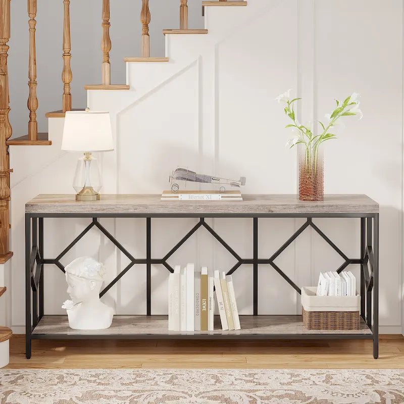 70.9 Inch Industrial Sofa Console Table with Open Storage Shelf