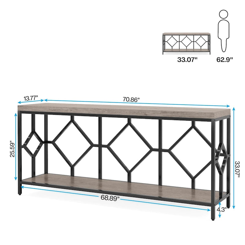 70.9 Inch Industrial Sofa Console Table with Open Storage Shelf