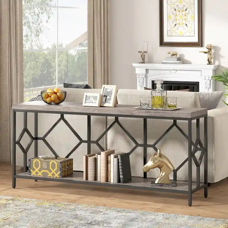 70.9 Inch Industrial Sofa Console Table with Open Storage Shelf