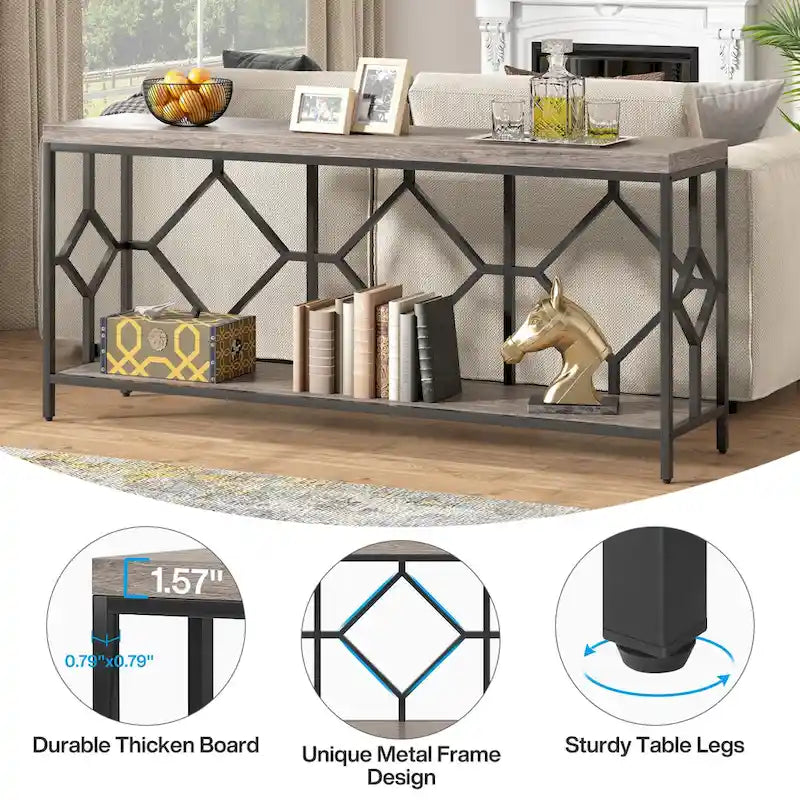 70.9 Inch Industrial Sofa Console Table with Open Storage Shelf