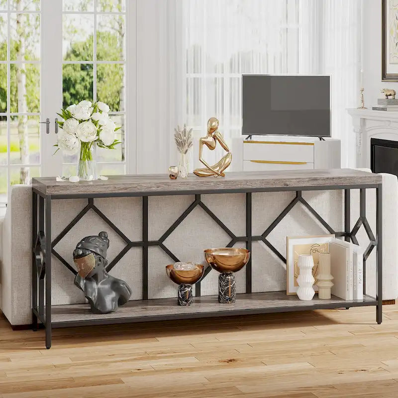 70.9 Inch Industrial Sofa Console Table with Open Storage Shelf