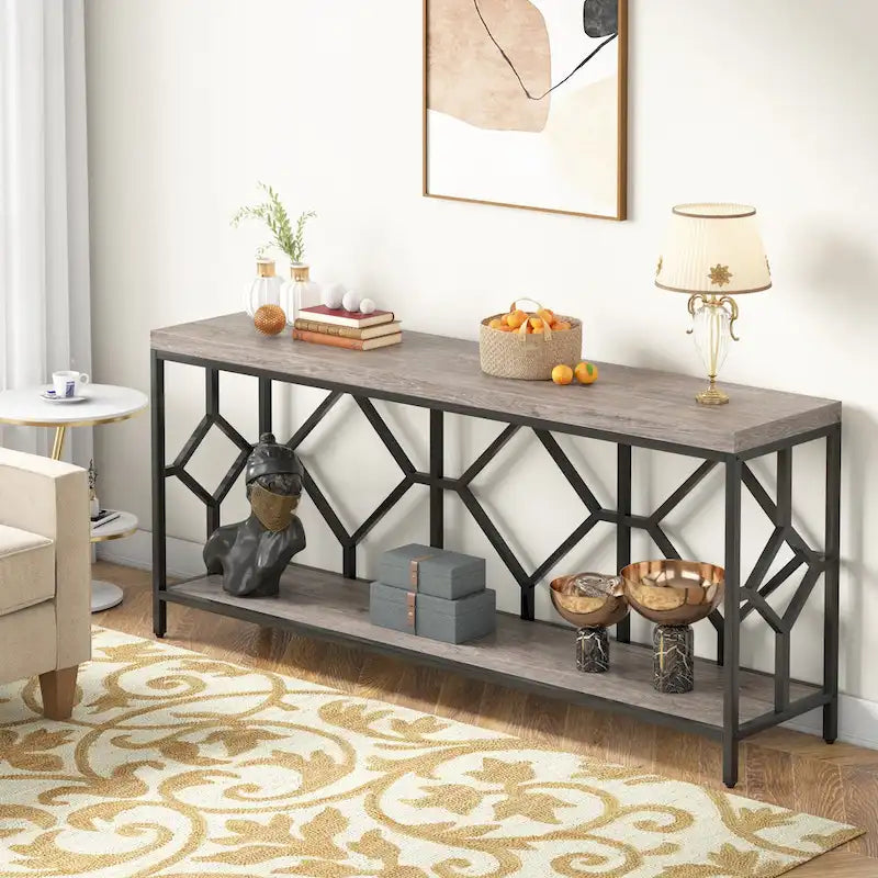 70.9 Inch Industrial Sofa Console Table with Open Storage Shelf