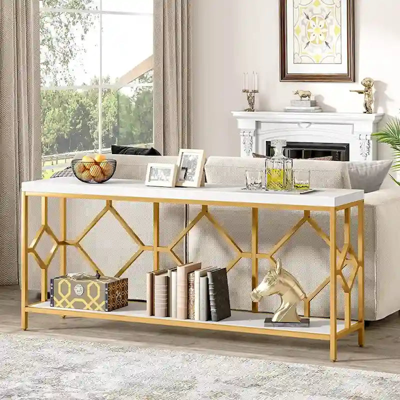 70.9 Inch Industrial Sofa Console Table with Open Storage Shelf