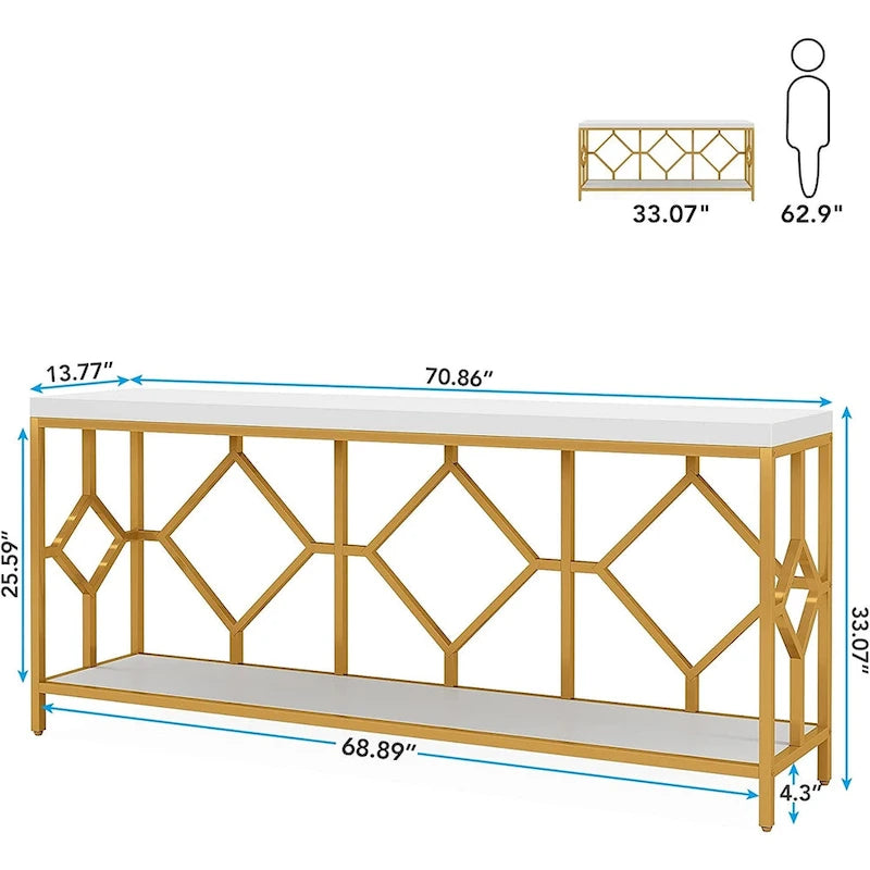 70.9 Inch Industrial Sofa Console Table with Open Storage Shelf