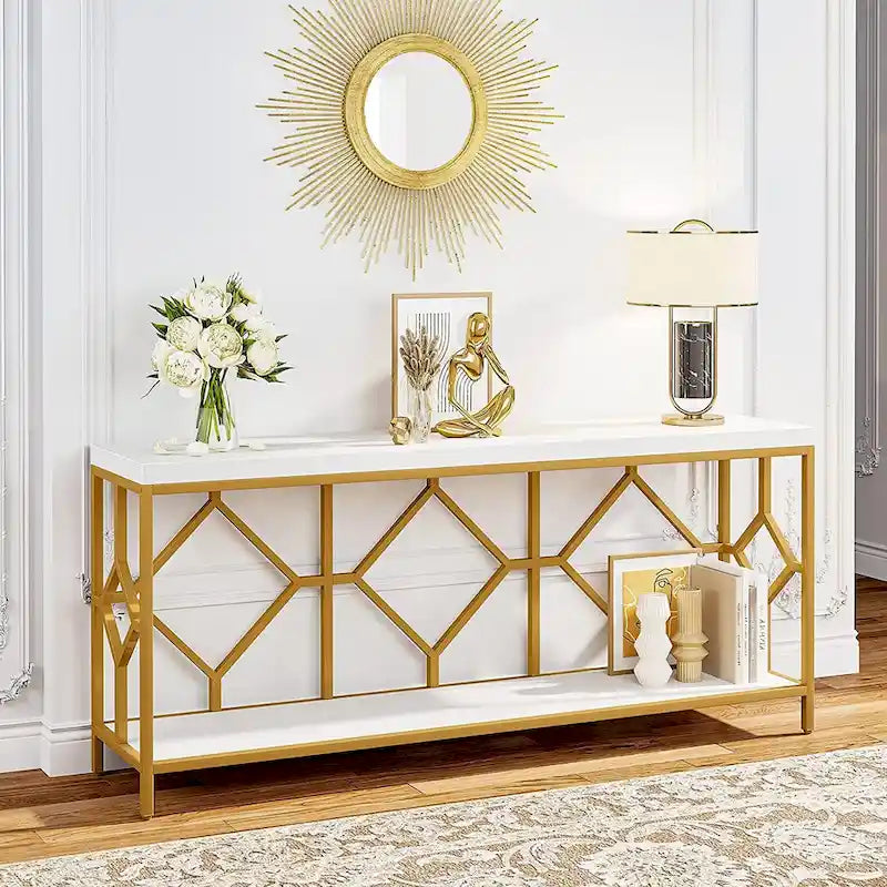 70.9 Inch Industrial Sofa Console Table with Open Storage Shelf