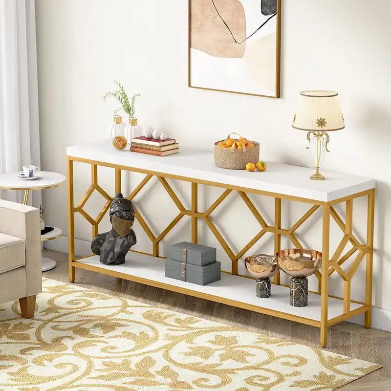70.9 Inch Industrial Sofa Console Table with Open Storage Shelf