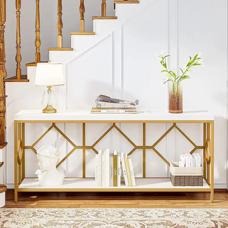 70.9 Inch Industrial Sofa Console Table with Open Storage Shelf