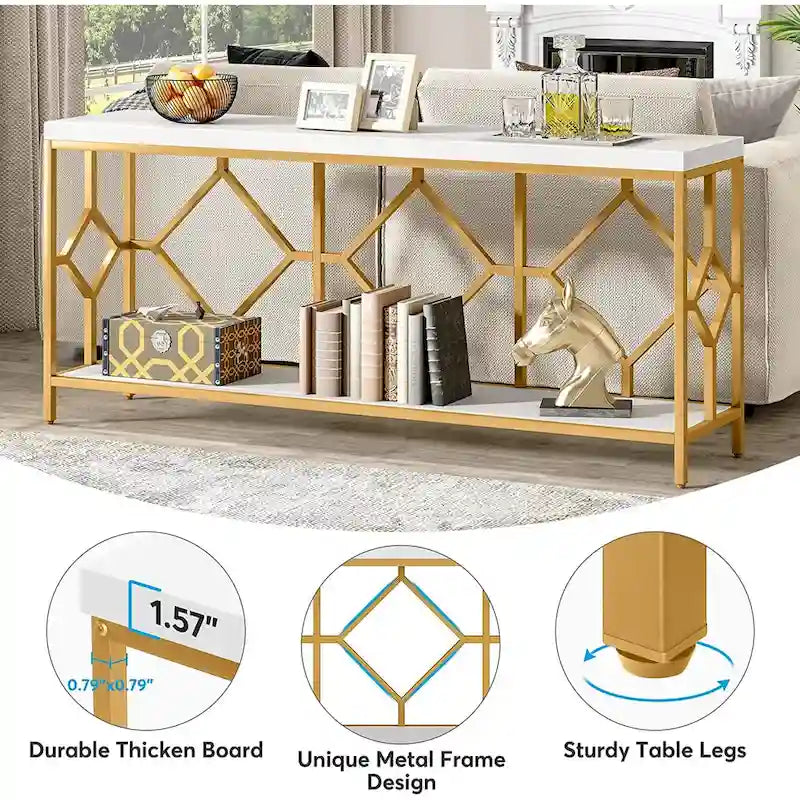 70.9 Inch Industrial Sofa Console Table with Open Storage Shelf