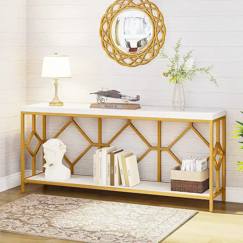 70.9 Inch Industrial Sofa Console Table with Open Storage Shelf