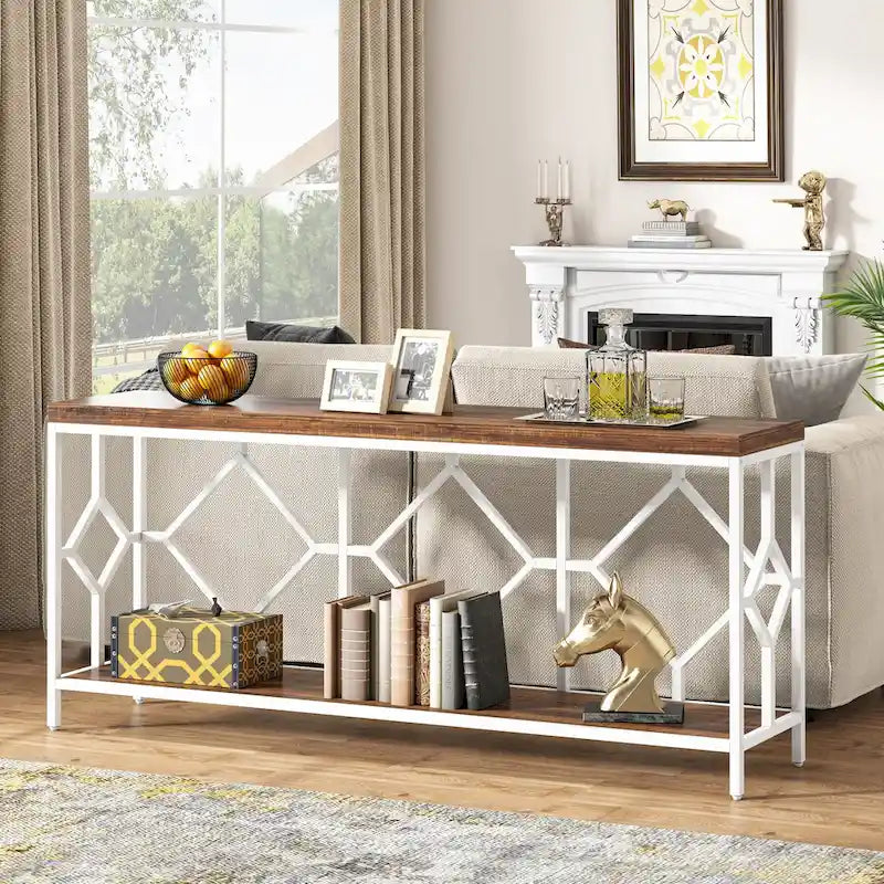 70.9 Inch Industrial Sofa Console Table with Open Storage Shelf
