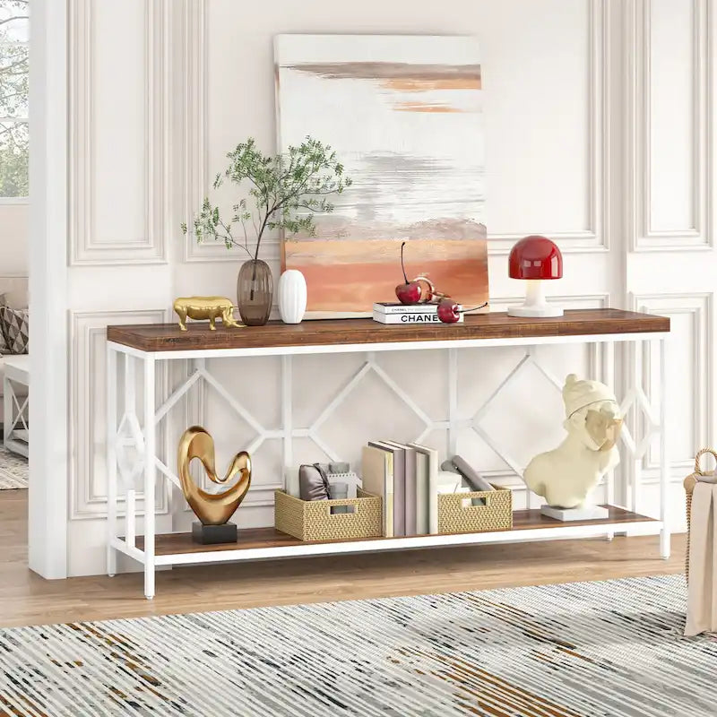 70.9 Inch Industrial Sofa Console Table with Open Storage Shelf
