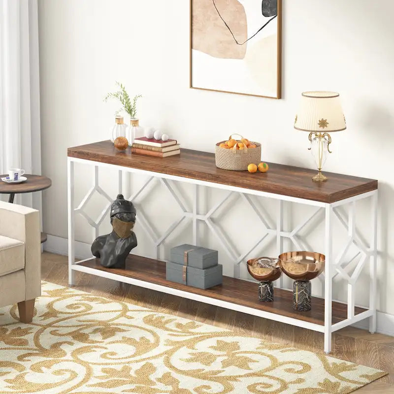 70.9 Inch Industrial Sofa Console Table with Open Storage Shelf
