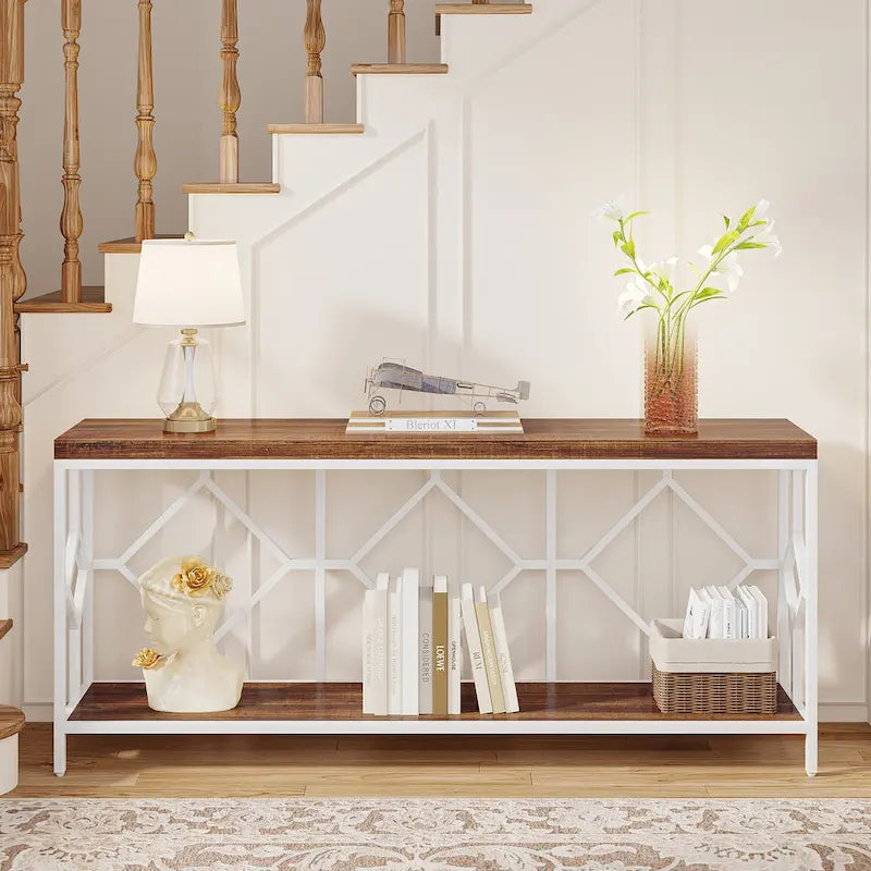 70.9 Inch Industrial Sofa Console Table with Open Storage Shelf