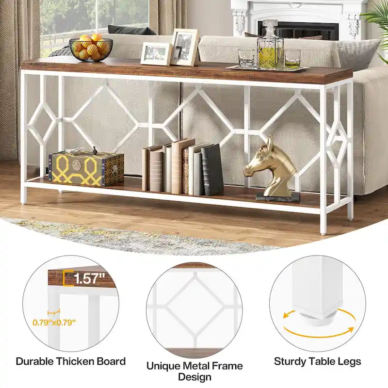 70.9 Inch Industrial Sofa Console Table with Open Storage Shelf