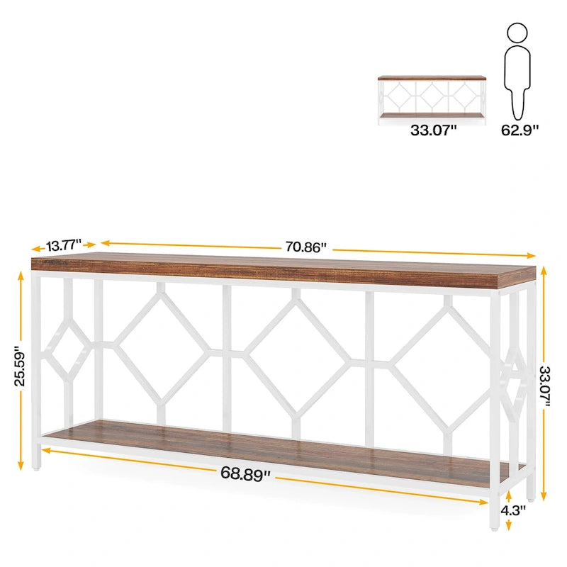 70.9 Inch Industrial Sofa Console Table with Open Storage Shelf