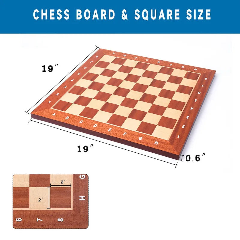 19x19 Wooden Inlaid Chessboard, Professional Staunton Tournament Chess Board with 2" Square