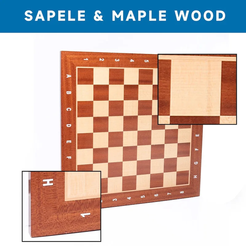 19x19 Wooden Inlaid Chessboard, Professional Staunton Tournament Chess Board with 2" Square