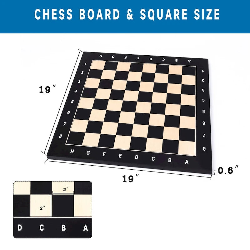19x19 Wooden Inlaid Chessboard, Professional Staunton Tournament Chess Board with 2" Square
