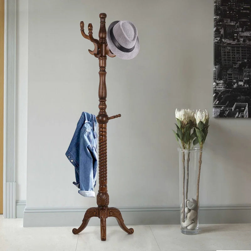 Porte-manteau autoportant créatif en bois de frêne massif avec 8 crochets