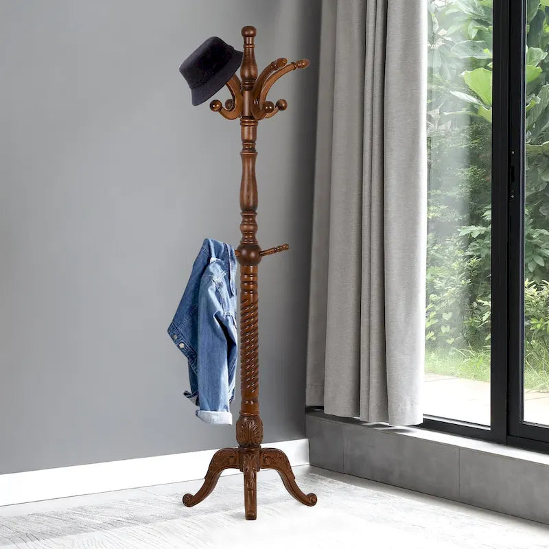 Porte-manteau autoportant créatif en bois de frêne massif avec 8 crochets