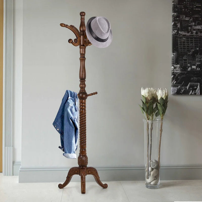 Porte-manteau autoportant créatif en bois de frêne massif avec 8 crochets