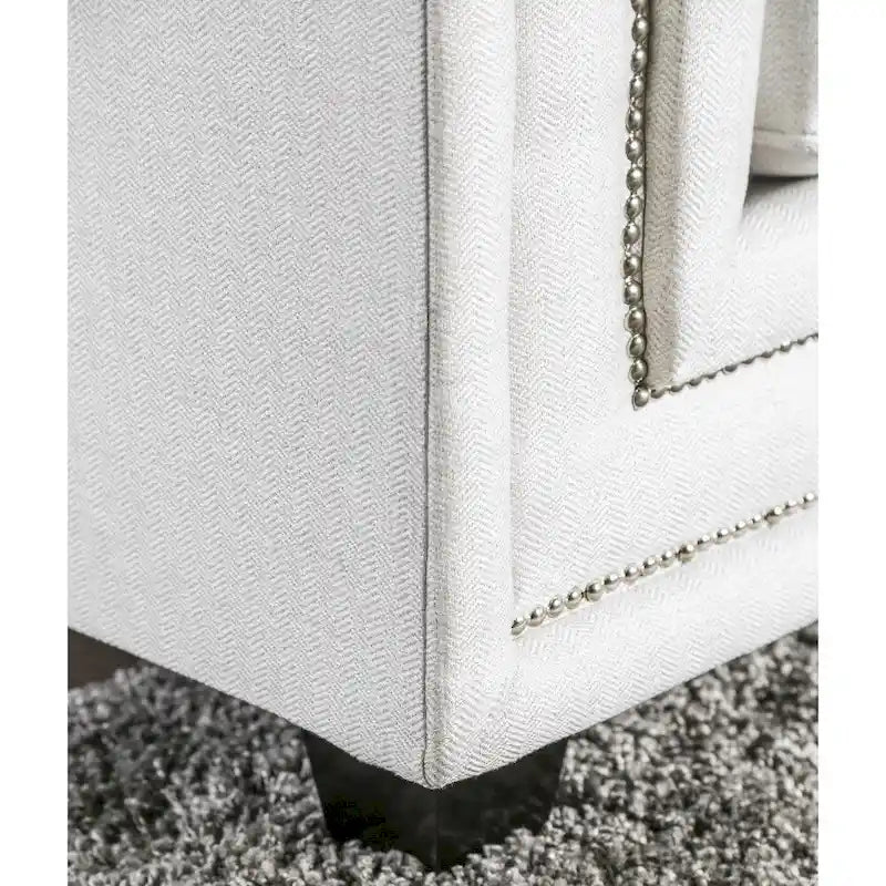 Canapé contemporain en chenille blanc cassé avec clous décoratifs – Fabriqué aux États-Unis