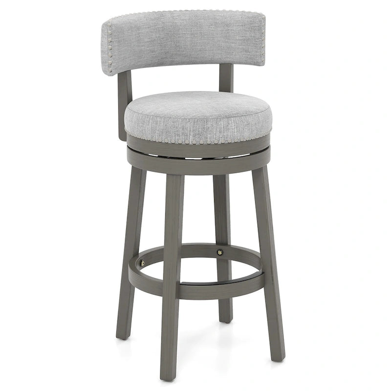 Swivel Bar Stool with Upholstered Back Seat and Footrest