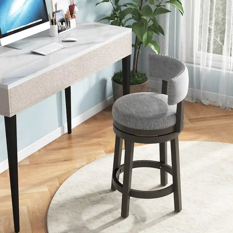 Tabouret de bar pivotant avec dossier rembourré et repose-pieds