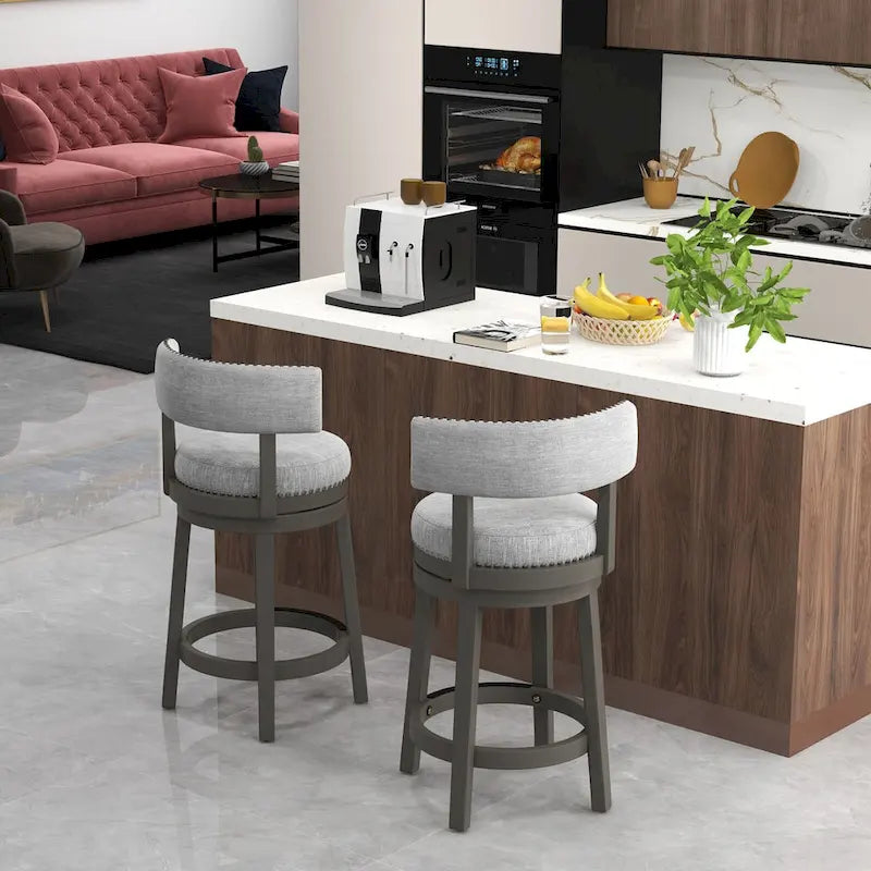 Tabouret de bar pivotant avec dossier rembourré et repose-pieds