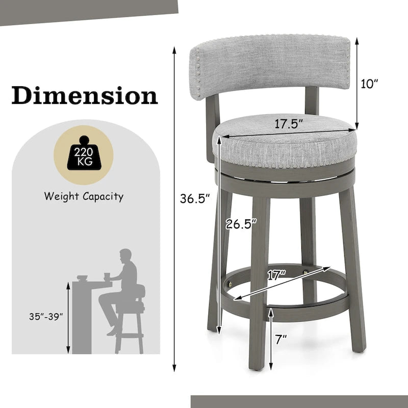 Tabouret de bar pivotant avec dossier rembourré et repose-pieds