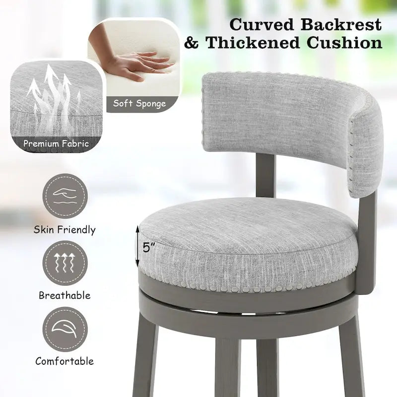 Tabouret de bar pivotant avec dossier rembourré et repose-pieds