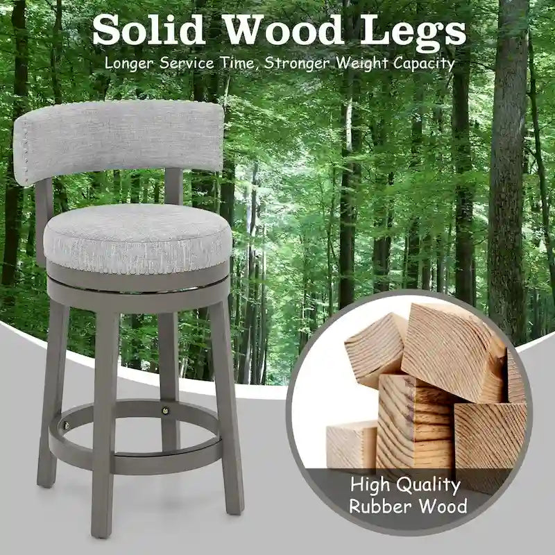 Tabouret de bar pivotant avec dossier rembourré et repose-pieds