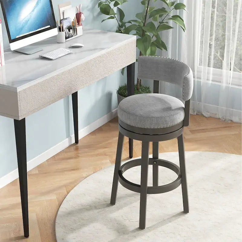 Tabouret de bar pivotant avec dossier rembourré et repose-pieds