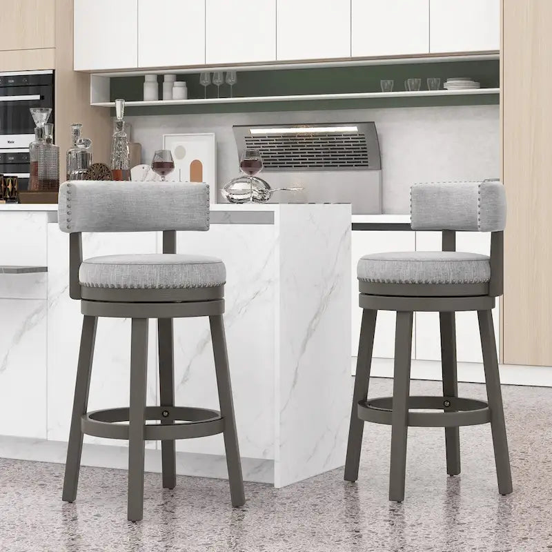 Tabouret de bar pivotant avec dossier rembourré et repose-pieds