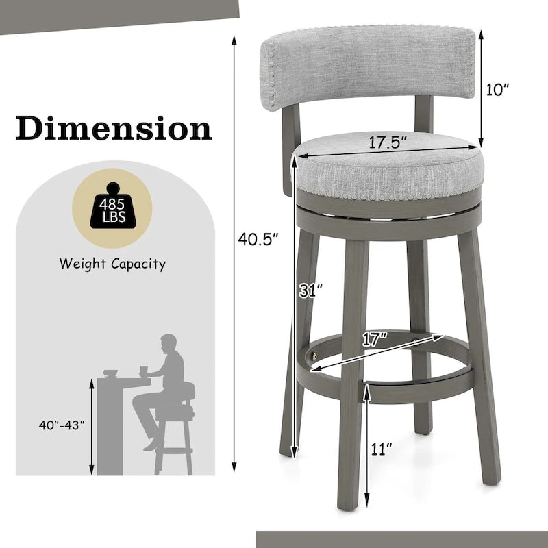 Tabouret de bar pivotant avec dossier rembourré et repose-pieds