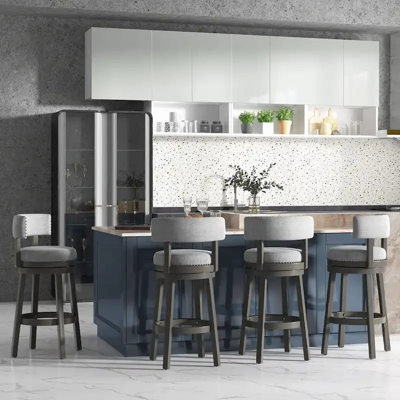 Tabouret de bar pivotant avec dossier rembourré et repose-pieds