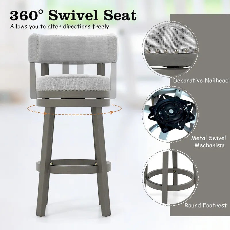 Tabouret de bar pivotant avec dossier rembourré et repose-pieds