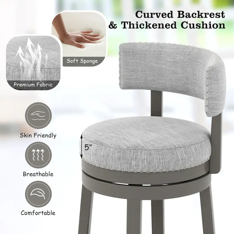 Tabouret de bar pivotant avec dossier rembourré et repose-pieds