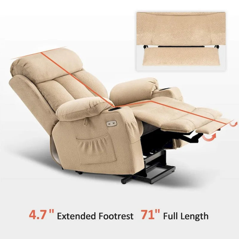 Grand fauteuil releveur inclinable avec repose-pieds étendu pour personnes de grande taille et fortes corpulences