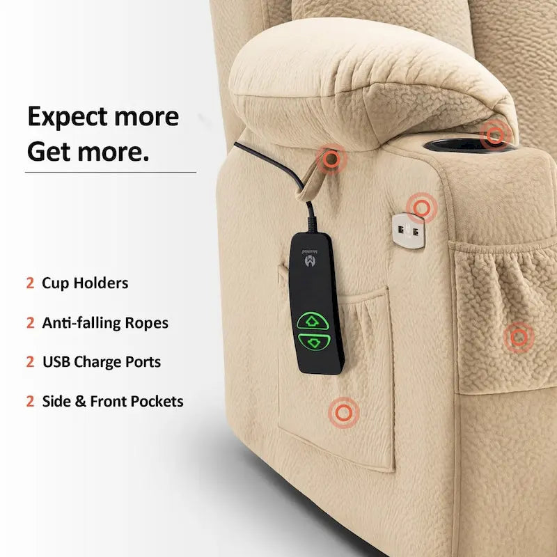 Grand fauteuil releveur inclinable avec repose-pieds étendu pour personnes de grande taille et fortes corpulences