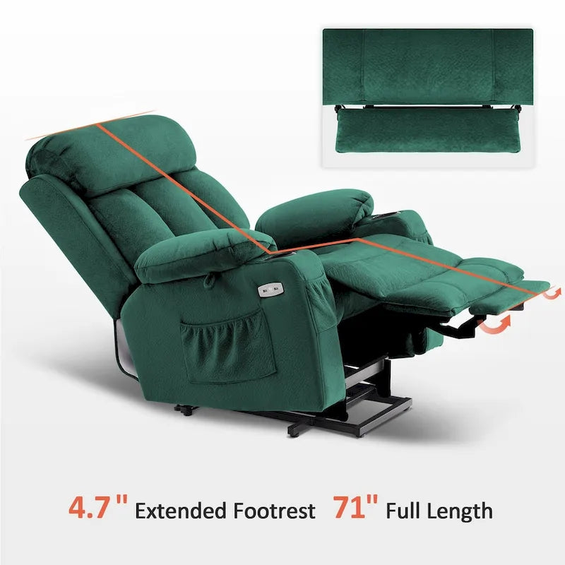 Grand fauteuil releveur inclinable avec repose-pieds étendu pour personnes de grande taille et fortes corpulences