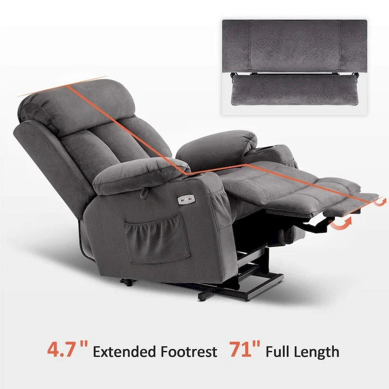 Grand fauteuil releveur inclinable avec repose-pieds étendu pour personnes de grande taille et fortes corpulences